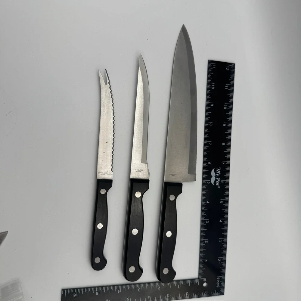 Tools of the‎ Trade 3 Piece Kitchen Knife Set Stainless Steel Black Triple Rivet